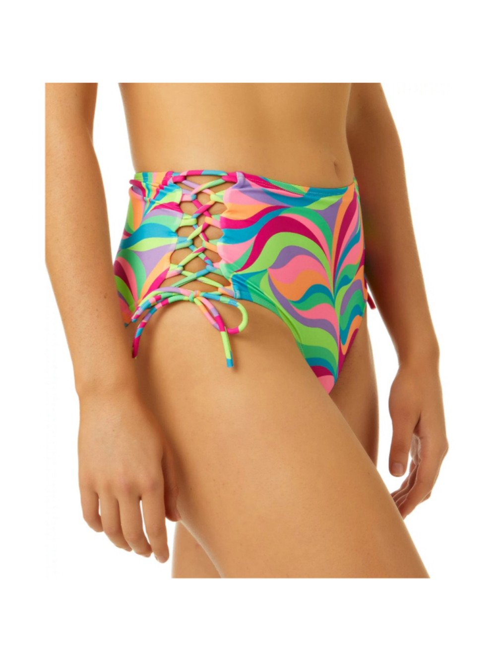 Salt + Cove Size XS Neon Swirl Side-Lace-Up High Waist Bikini Bottom NWT - Picture 3 of 8